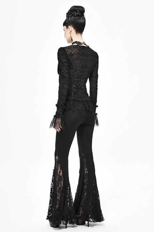 Black Cross Knit Lace Bell Gothic Womens Pants - Product - 7