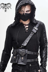Black Leather Large Capacity Adjustable Fog Flower Men's Gothic Waist Bag - Product - 3