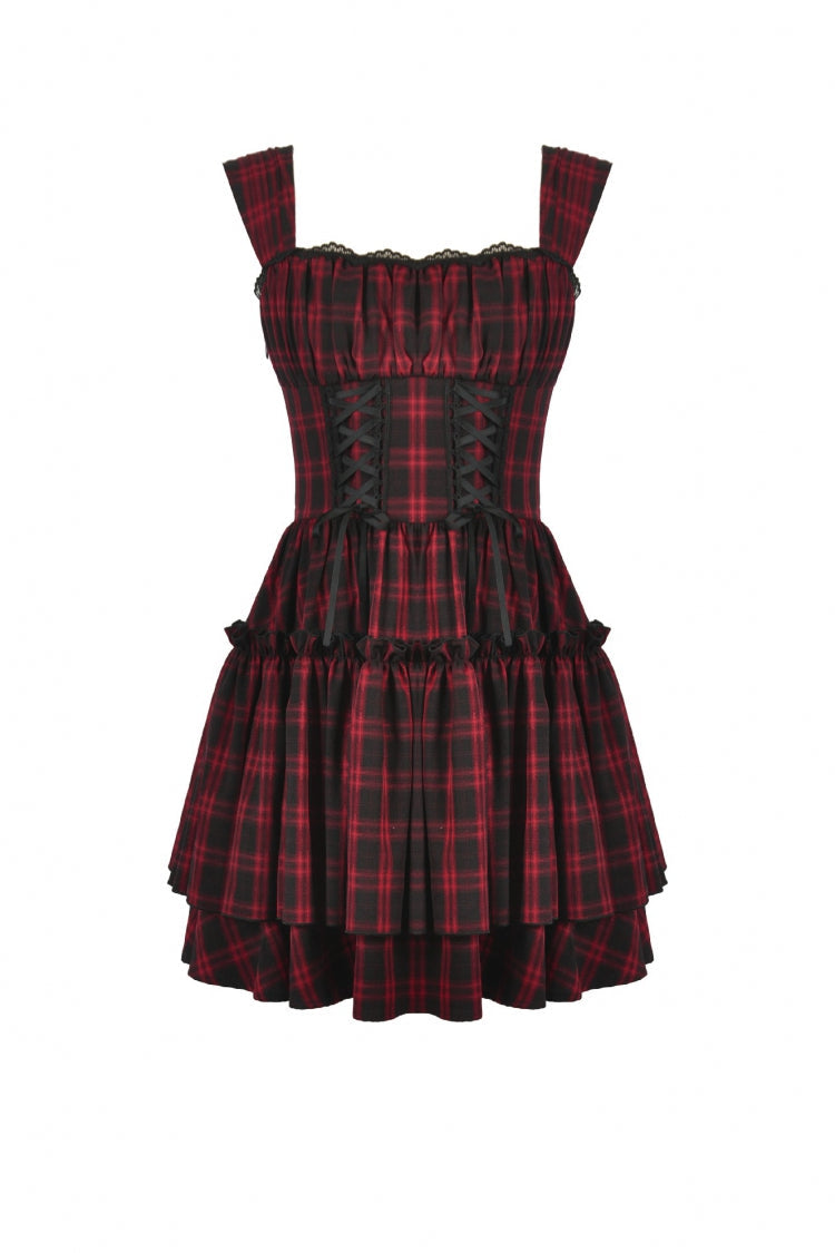 Red/Black Sleeveless Layered Plaid Ruched Women's Cake Dress Graduation Dress - Product - 3