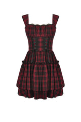 Red/Black Sleeveless Layered Plaid Ruched Women's Cake Dress Graduation Dress - Product - 3