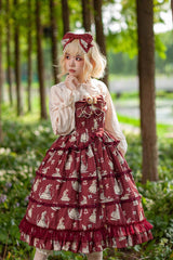 Miss Rabbit Dance Print Multi-layer Ruffle Sweet Elegant Lolita Jsk Dress 4 Colors - Product - 11