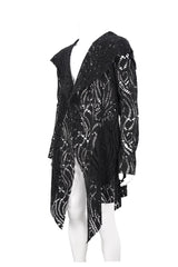 Black V Neck Long Sleeve Sharp Corner Hem Broken Holes Men's Punk Coat - Product - 7