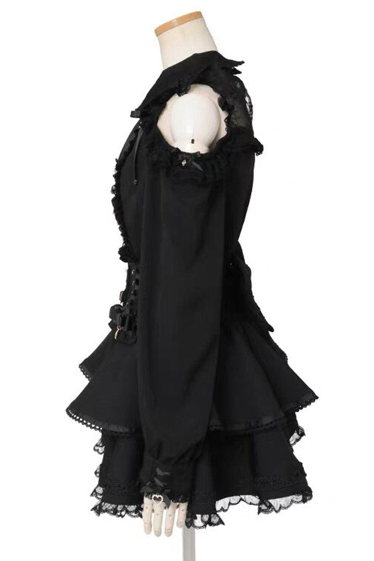スウィート ラペルカラー オフショルダー 長袖 リボン Spliced レース 大きいサイズ 和風 ロリータブラウス 3色 商品画像