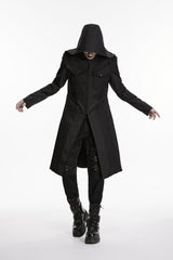 Black Stand Collar Long Sleeves Hooded Zippered Men's Punk Jacket - Product - 5