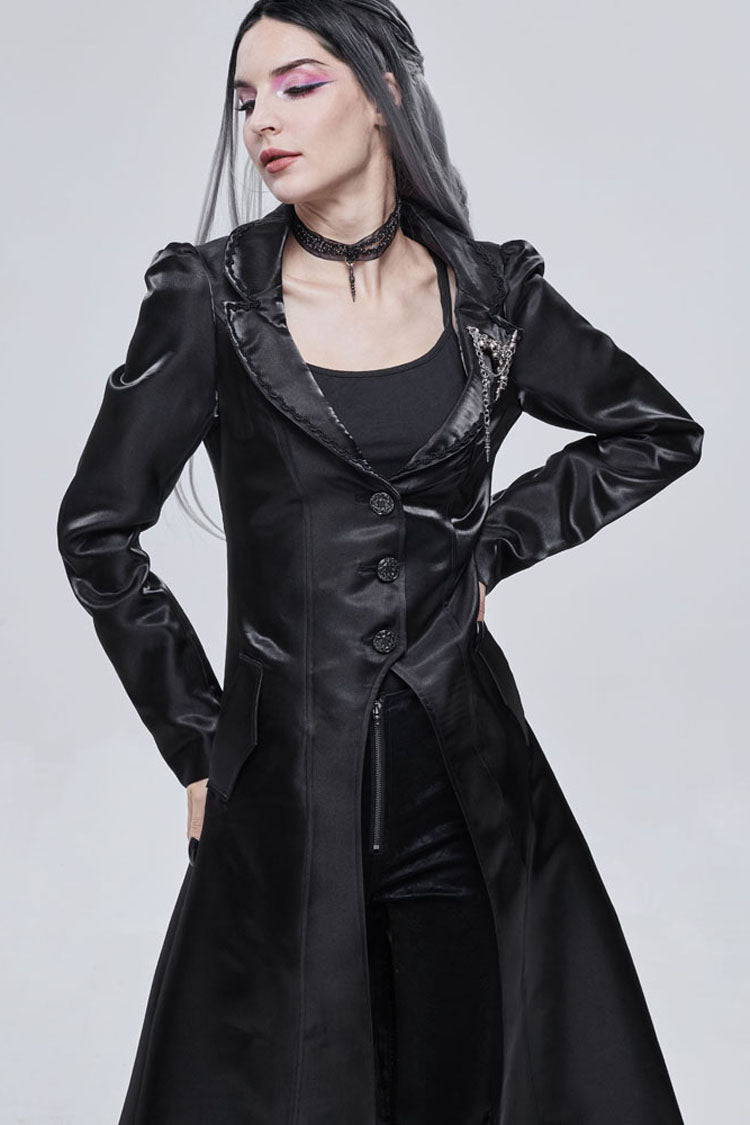 Black Gothic Lace-Up Lapel Skull Brooch Delicate Button Women's Coat - Product - 5