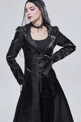 Black Gothic Lace-Up Lapel Skull Brooch Delicate Button Women's Coat - Product - 5