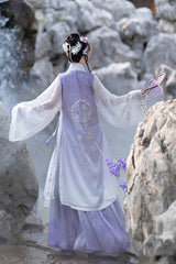 Purple Long Sleeves High Waisted Embroidery Sweet Chinese Style Hanfu Dress Full Set - Product - 6