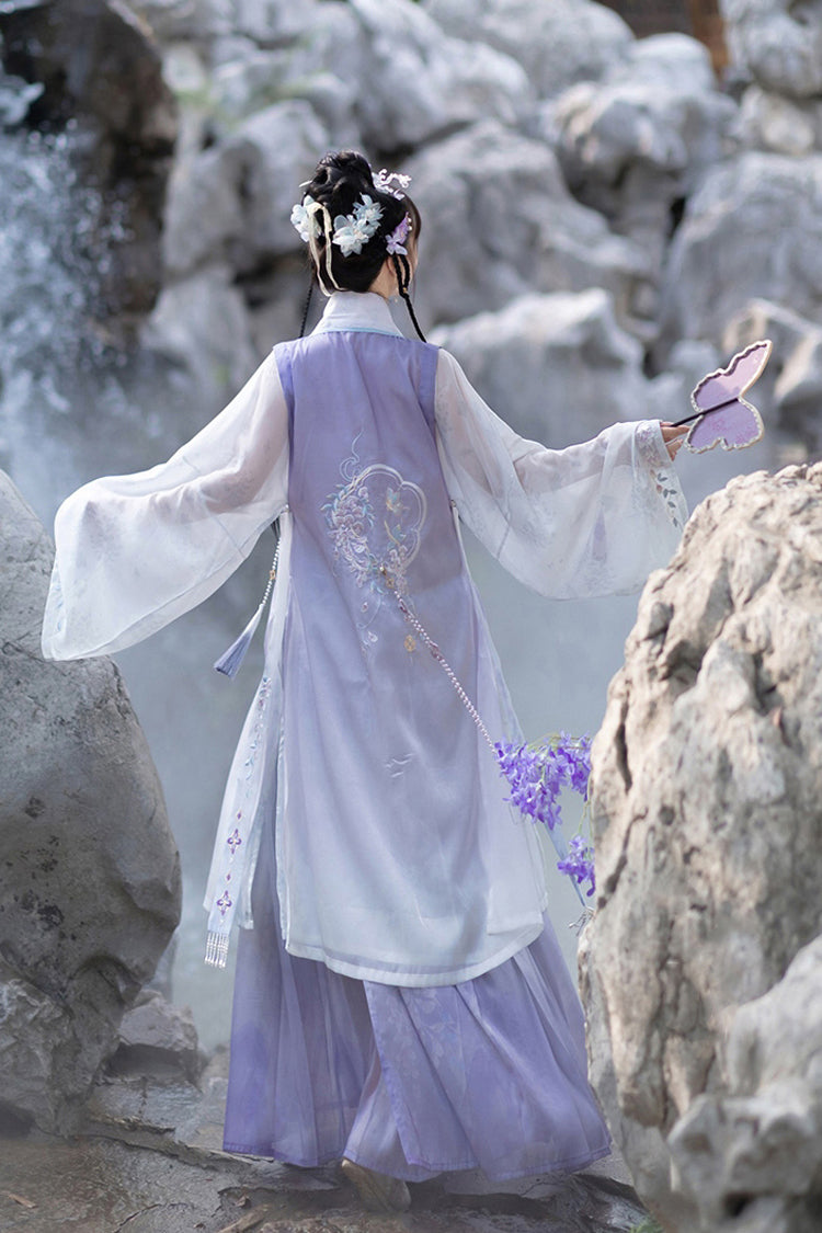 Purple Long Sleeves High Waisted Embroidery Sweet Chinese Style Hanfu Dress Full Set - Product - 6