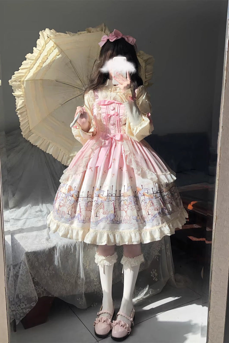 [Angel Lamb] Sleeveless Printed Ruffled Bow Sweet Lolita Jsk Dress 3 Colors - Product - 2