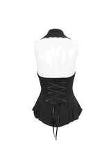Black Chiffon Sleeveless Front Lace Back Drawstring Straps Women's Punk Shirt - Product - 8