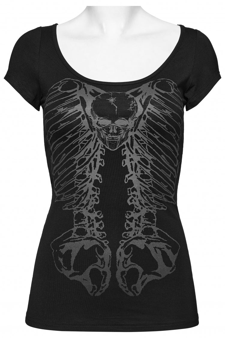 Black Skull Bone Print Hollow Slim Metal Chain Women's Steampunk Vest - Product - 4