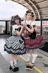 Black/White [Shibuya Sweetheart] Sleeveless Plaid Print Ruffle Bowknot Sweet Lolita Jsk Dress (Plus Size Support) - Product - 4