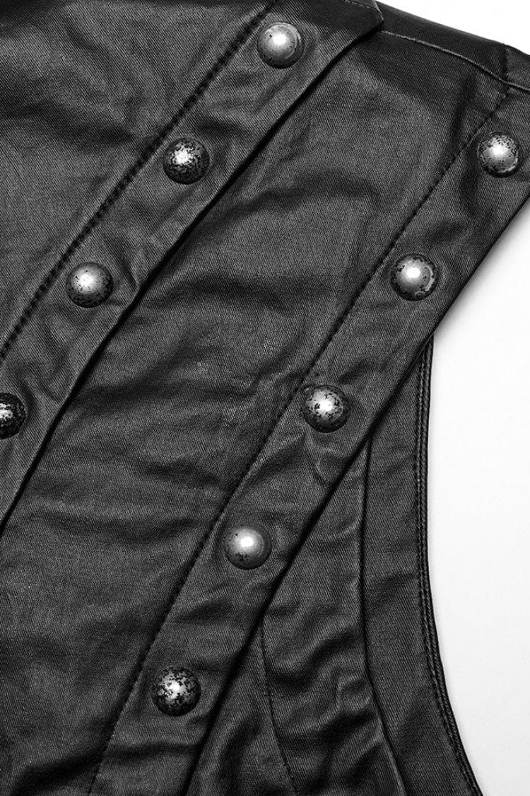 Black Faux Leather Stitching Mesh Sheer Metal Rivets Mens Steampunk Vest - Product - 8