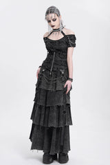 Black Off Shoulder Halterneck Ripped Women's Punk Blouse - Product - 10