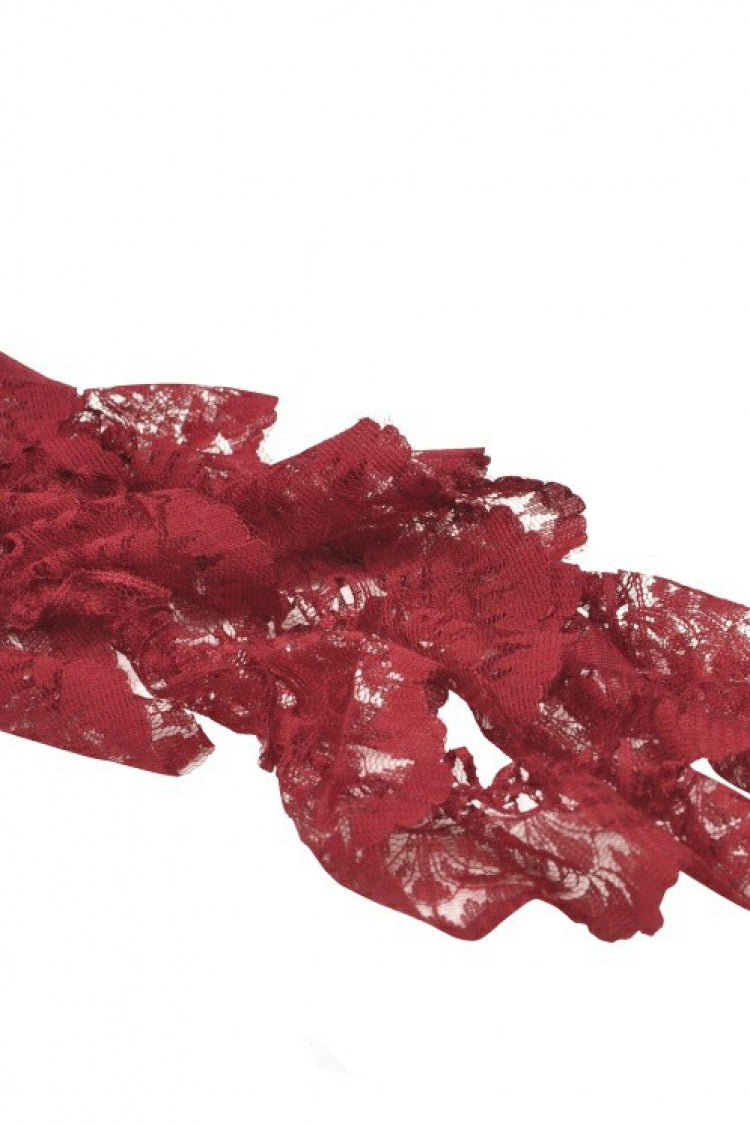 Red Sleeveless Spliced Lace Chain-Decorated Women's Gothic Velvet Slip Maxi Dress - Product - 19