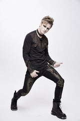 Punk Rock Bronze Fitted Leather Cross Mens Pants - Product - 4