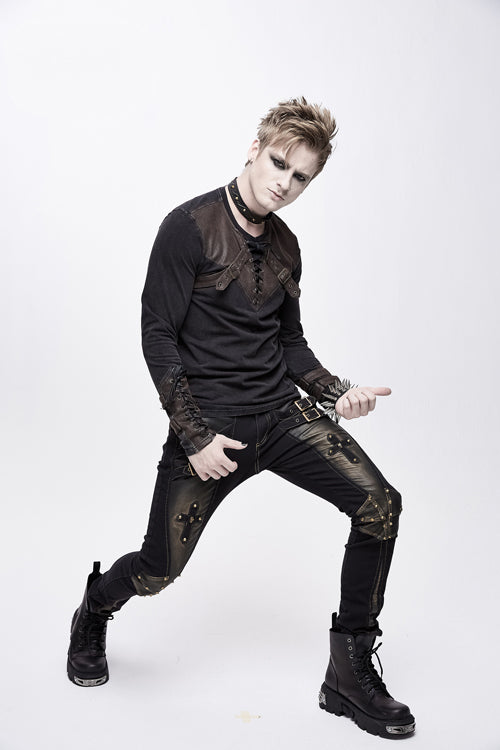 Punk Rock Bronze Fitted Leather Cross Mens Pants - Product - 4