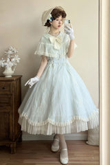 Light Blue [Wind Chime] Ruffled Embroidered Bow Lace Lace-Up Sweet Lolita Dress - Product - 2