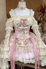 Pink Delicate Lace Flowers Love Song Bowknot Lace Sweet Lolita Dress - Product - 2