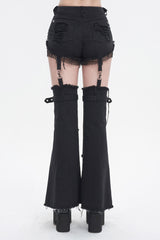 Black Segmented Splicing Old Fashioned Holes Flared Women's Punk Trouser - Product - 4
