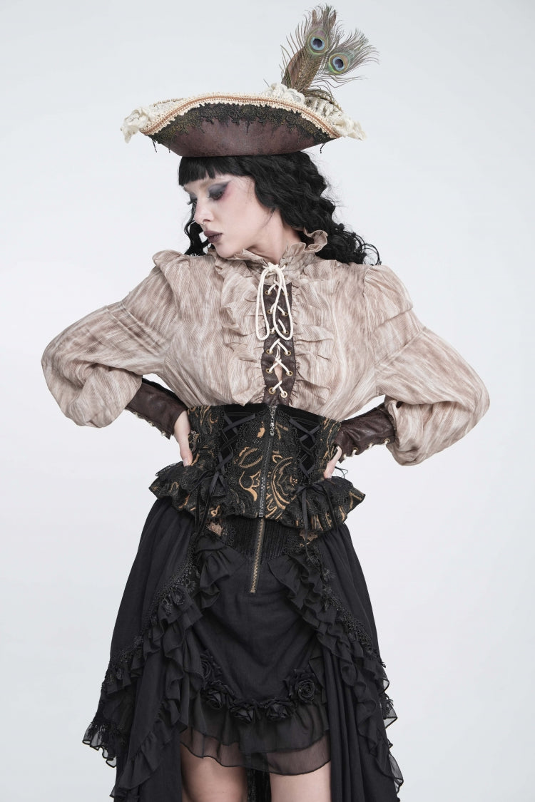 Black Jacquard Lace Lace-Up Slim Fit Zippered Women's Gothic Royal Girdle - Product - 7
