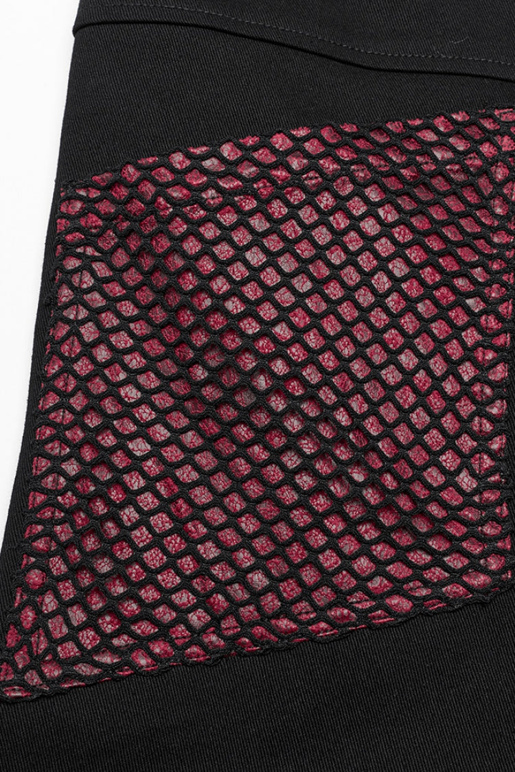 Cracked Leather Stitching Metal Rivet Decoration Mesh Men's Steampunk Pants 2 Colors - Product - 14