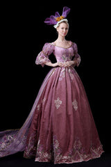 Half Sleeves High Waisted Hollow Embroidery Print Victorian Lolita Prom Dress - Product - 3