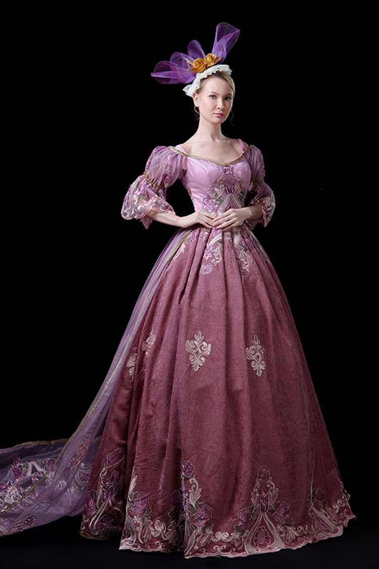 Half Sleeves High Waisted Hollow Embroidery Print Victorian Lolita Prom Dress - Product - 3