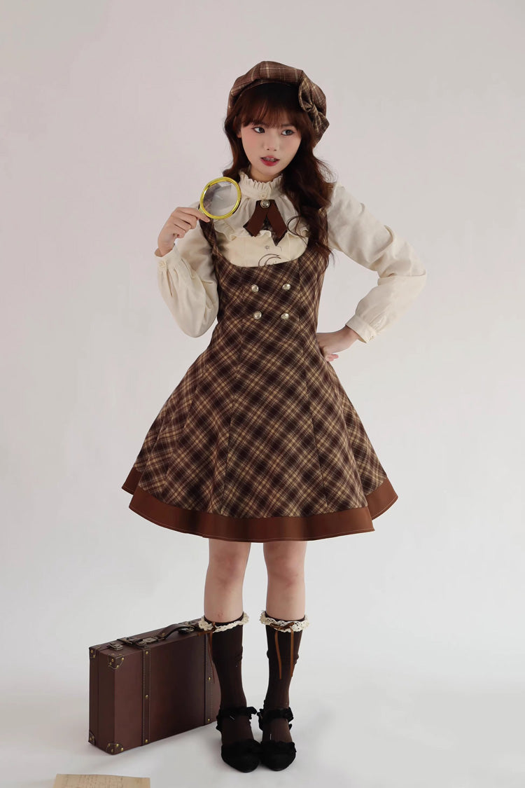 Brown [Broken Pocket Watch] Sleeveless Printed Classic Lolita Bust-Support Jsk Dress - Product - 8