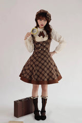 Brown [Broken Pocket Watch] Sleeveless Printed Classic Lolita Bust-Support Jsk Dress - Product - 8