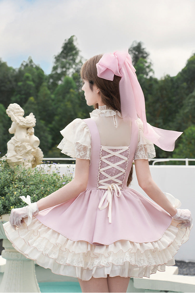 Pink [Love Diary] Multi-Layered Ruffle Bowknot Lace-Up Sweet Lolita Jsk Bustier Dress - Product - 5