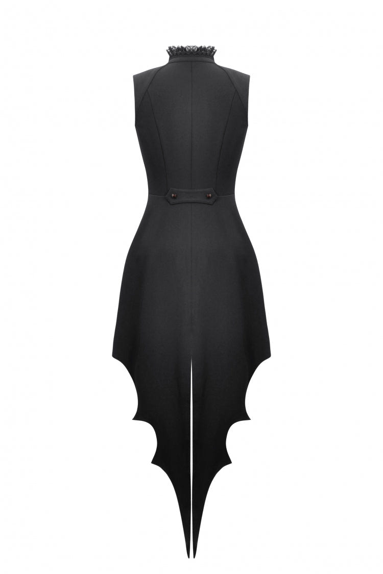 Black/Red Contrast Color Women's Gothic Ruffled Stand Collar Jabot Sleeveless Halloween Tail Dress - Product - 15