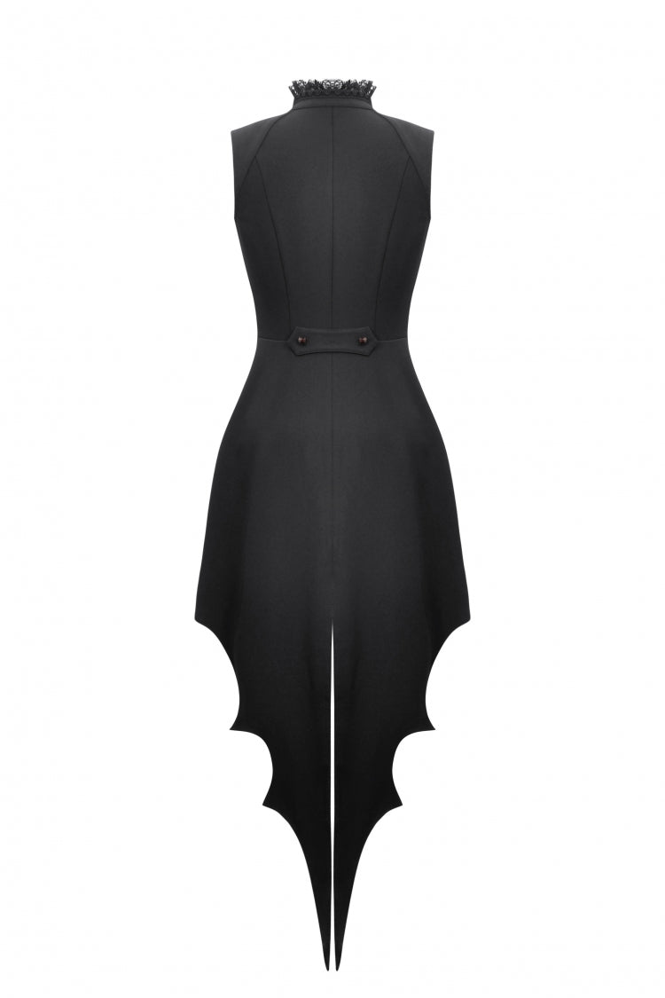 Black/Red Contrast Color Women's Gothic Ruffled Stand Collar Jabot Sleeveless Halloween Tail Dress - Product - 15