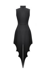 Black/Red Contrast Color Women's Gothic Ruffled Stand Collar Jabot Sleeveless Halloween Tail Dress - Product - 15