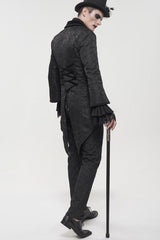 Black Gothic Embroidered Print Pattern Metal Pattern Buckle Decoration Trumpet Sleeve Men's Swallowtail Coat - Product - 9