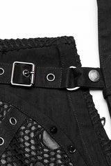 Black Faux Leather Stitching Mesh Buckles Women's Steampunk Shorts - Product - 6
