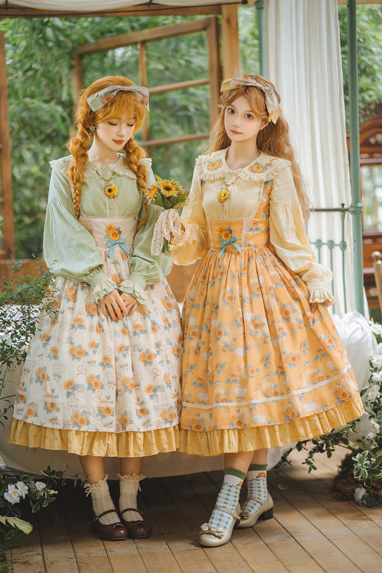 Yellow [Gardening Sunflower] Sleeveless Print Ruffle Bowknot Sweet Elegant Uplift Lolita Jsk Dress - Product - 5