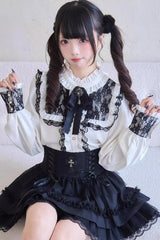 Sweet Print Ruffle Lace Lace-Up Jirai Kei Skirt 3 Colors - Product - 7