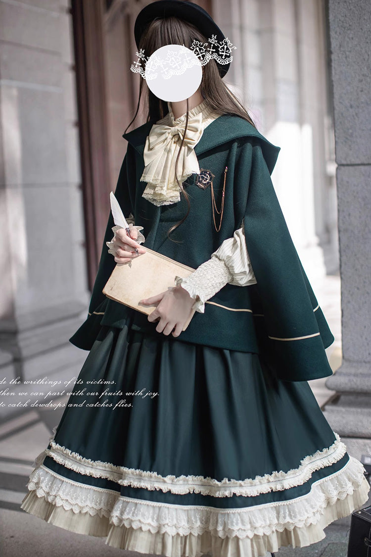 Green [Artemis SP] Ruffle Bowknot Lace College Style Elegant Lolita Jumper Dress - Product - 6