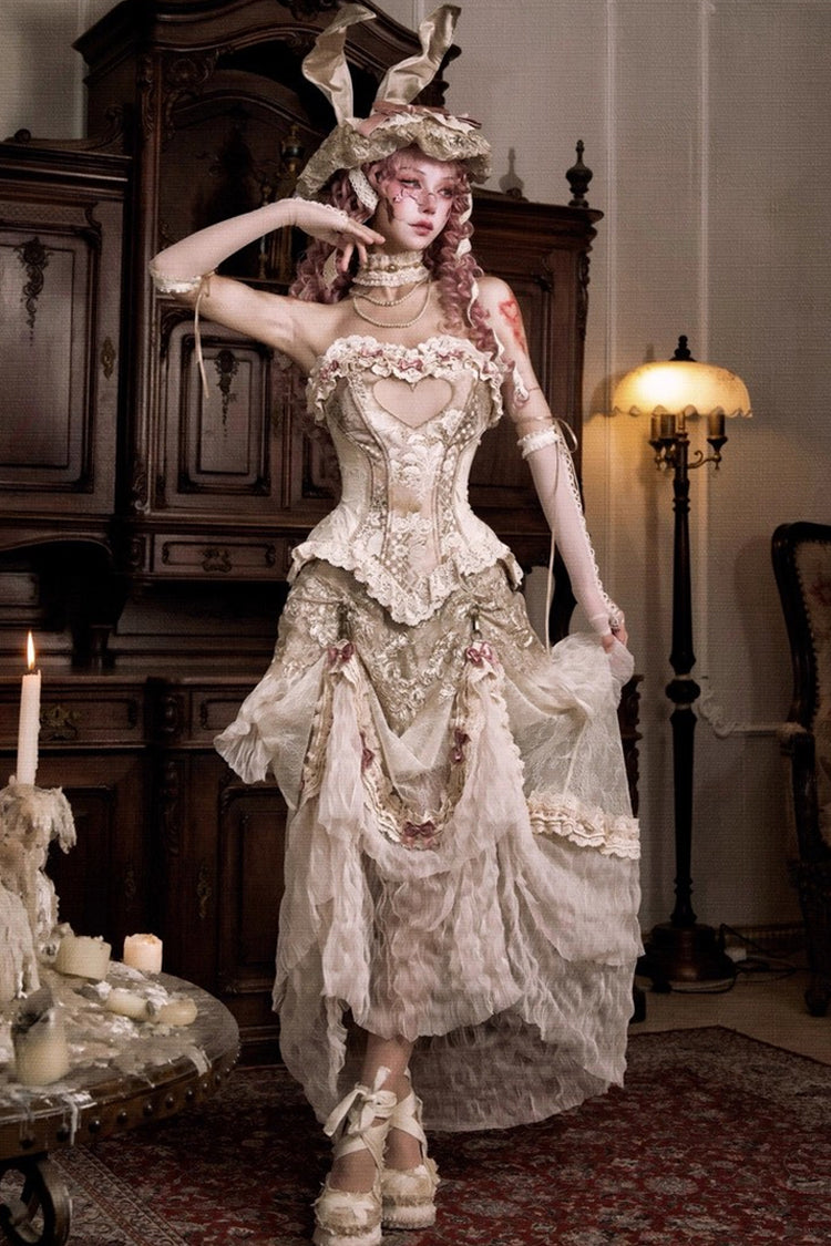 Light Brown [Cupid’s Poetry Box] Ruffle Embroidery Bowknot Lace Fishbone Classic Elegant Lolita Vest - Product - 4
