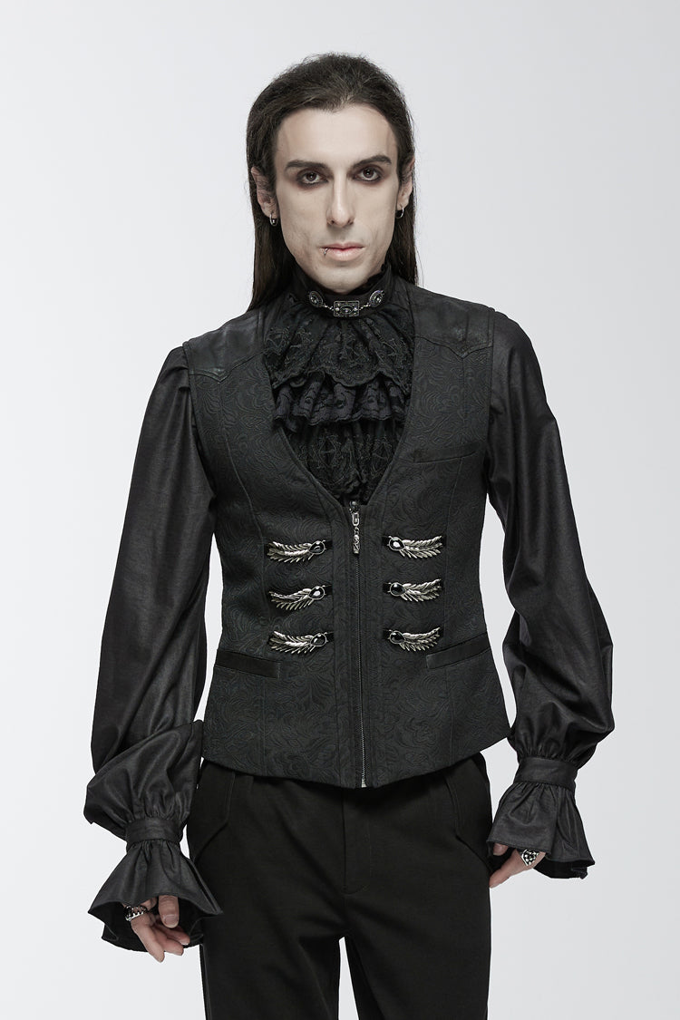 Black Sleeveless Buckle-up Loops Zip Men's Gothic Vest - Black - 1