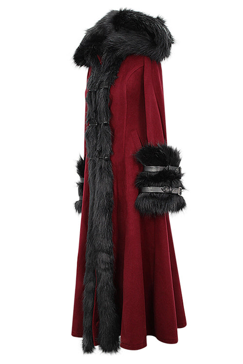 Red Gothic Party Woolen Hooded Sexy Women Long Coat - Product - 7