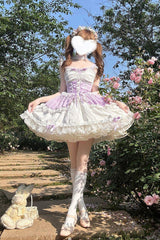 Purple [Leiffu] Sleeveless Ruffle Bowknot Lace Lace-Up Sweet Ballet Lolita Jsk Dress - Product - 2