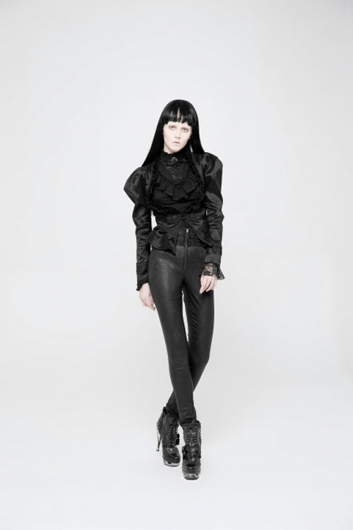 Black High Waist Flower Weaves The Ribbon Decoration Lace Up Gothic Jacquard Women's Pants - Product - 3