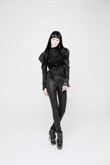 Black High Waist Flower Weaves The Ribbon Decoration Lace Up Gothic Jacquard Women's Pants - Product - 3