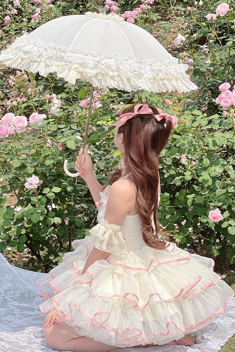 Pink/Beige Ballerina Style Bowknot Slim Fluffy Princess Sweet Lolita Tiered Dress - Product - 13