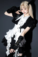 White Ruffle Irregular Clown Pointed Collar Gothic Ouji Lolita Blouse - White - 1