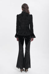 Black Stand Collar Long Trumpet Sleeves Embroidery Women's Gothic Jacket - Product - 6