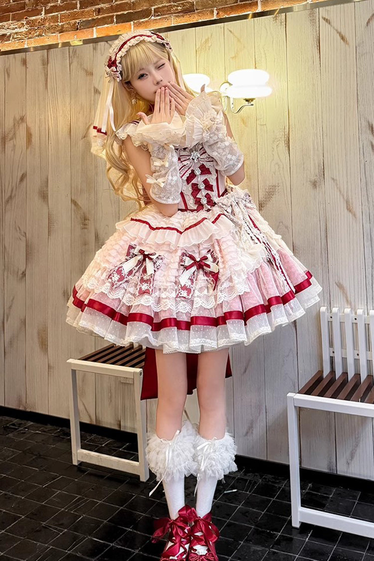 Pink [Moonstone] Sleeveless Ruffle Embroidery Bowknot Lace Fishbone Sweet Princess Lolita Dress - Product - 2