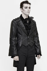 Black V Collar Wide Sleeves Swallowtail Fitted Leather Mens Gothic Coat - Product - 2